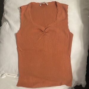 Philosophy Orange Fitted Ruched Tank Top